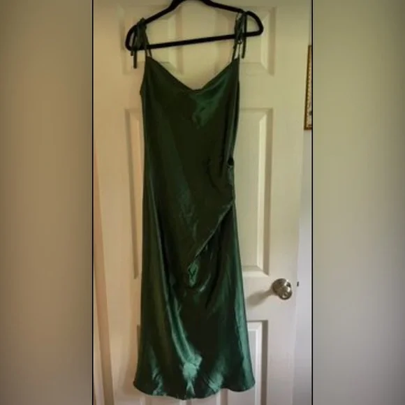 green emerald velvet dress Damson Madder - Sasha Ruffle Slip Dress with Cami - Sheer Olive